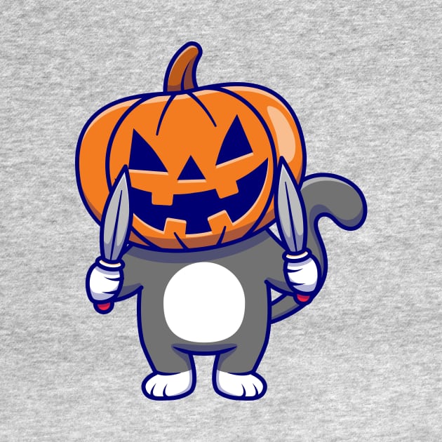 Cute Cat Wearing Pumpkin Halloween with Knife Cartoon by Catalyst Labs
